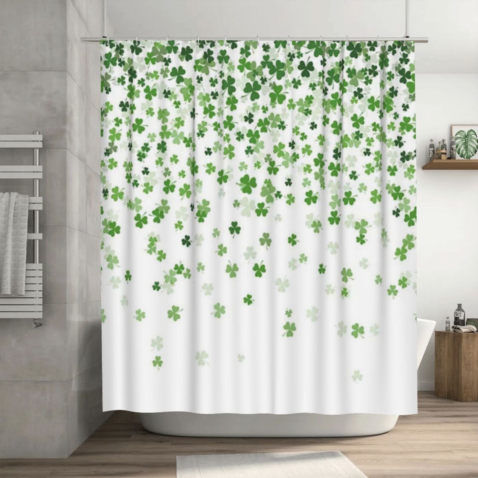 JOOCAR St. Patrick's Day Clover Shower Curtain, Green Clover Shamrock ...