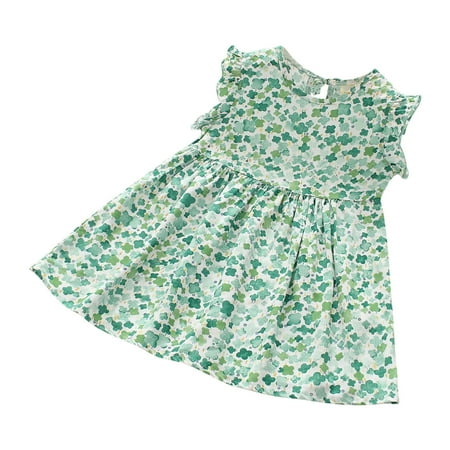 

Summer Savings Clearance! PEZHADA Dresses for Baby Girls Toddler Kids Fashion Cute Flying Sleeve Sweet Flower Print Ruffle Dress Green