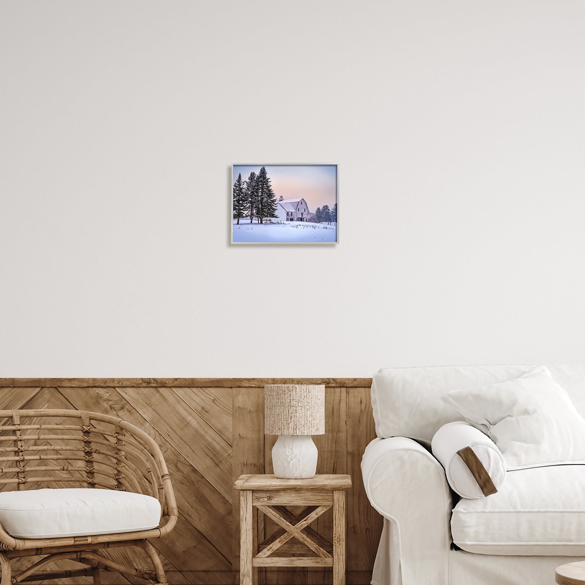 Stupell Industries Winter Farm Landscape Nature Photography Gray Framed Art Print Wall Art, 14 x 11