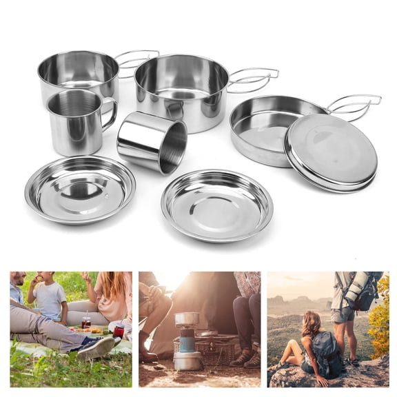 Kritne Stainless Steel Camping Cook Set,8pcs Portable Camping Cookware Kit Stainless Steel Hiking Pot Pan Cup Set for Picnic BBQ,Camping Cookware Kit