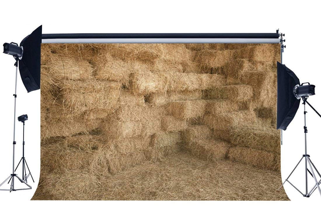 ABPHOTO Polyester 7x5ft Old Barn Backdrop Straw Haystack Backdrops Autumn Harvest Interior West Cowboy Turkey Farm Photography Background for Kentucky Derby Party Thanks Giving Photo Studio Props
