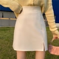 thumbnail image 2 of Wxolcjlv Womens Solid Side Slit Faux Leather Mini Skirt High Waist Office Mini Skirts, 2 of 4