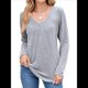 thumbnail image 1 of Camisetas de Larga para Mujer, Cuello en V, Suaves, Básicas, Holgadas, Informales, Moda de Otoño. Gris L, 1 of 10
