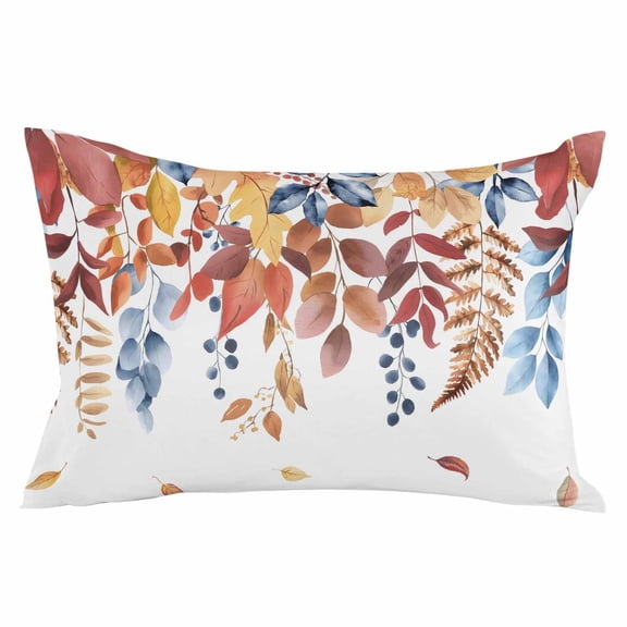 Orange Blue Leaf Fall Throw Pillow Cover 12 x 20 Inch Decorative Pillow Cover Autumn Eucalyptus Leaves Lumbar Pillowcase Seasonal Rectangle Cushion Case for Couch Sofa Bed Living Room
