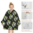 thumbnail image 6 of Black Soccer Balls with Green Elements Pattern Blanket Hoodies for Kids 6-13YR Oversize Wearable Blanket Hoodies for Boys Girls Teens, 6 of 7