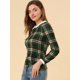 thumbnail image 4 of INSPIRE CHIC Blusaa Cuadros Cuello Peter Pan Manga Abullonada En Contraste Camisa Para Mujer Verde Marrón XS, 4 of 6