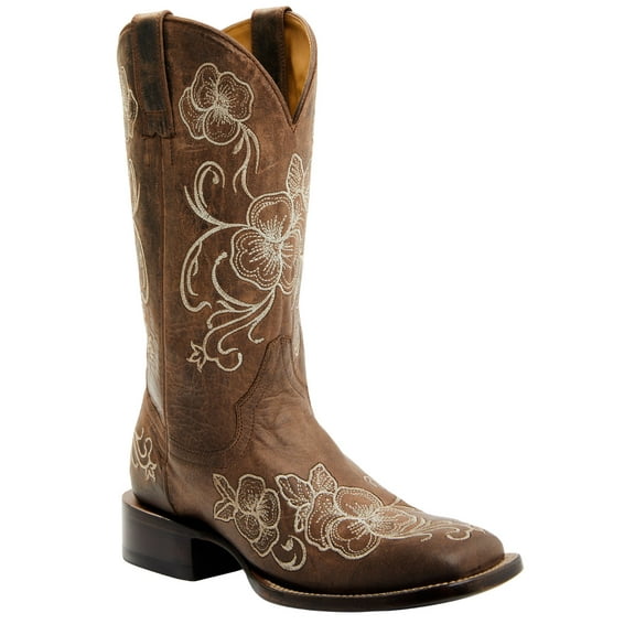 Shyanne Women's Lasy Western Boot Broad Square Toe Brown 6 1/2 M  US