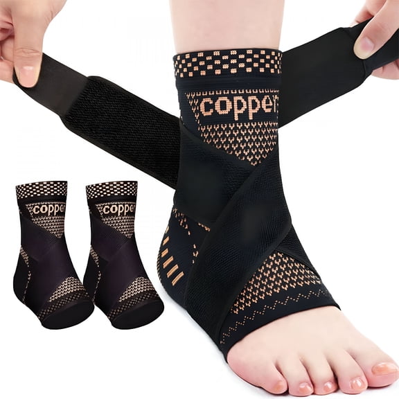 XIRQI Copper Ankle Brace,Copper Infused Ankle Support Compression Sleeve for Men & Women,For Foot Pain Relief,Sprained Recovery,Daytime Or Night Use,For Running Gym (2Pcs,Black,Xl)