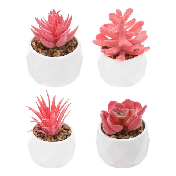Uxcell Artificial Succulents Set, 4Pcs Artificial Plant in Pot, Pink
