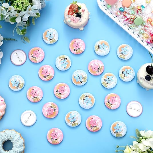 Serencatcher Twinkle Twinkle Little Star Gender Reveal Button Pins, 24pcs Twinkle Little Star Gender Reveal Team Girl or Team Boy Button Pins, Moon Star Party Favor Gift Tags for He or She Baby