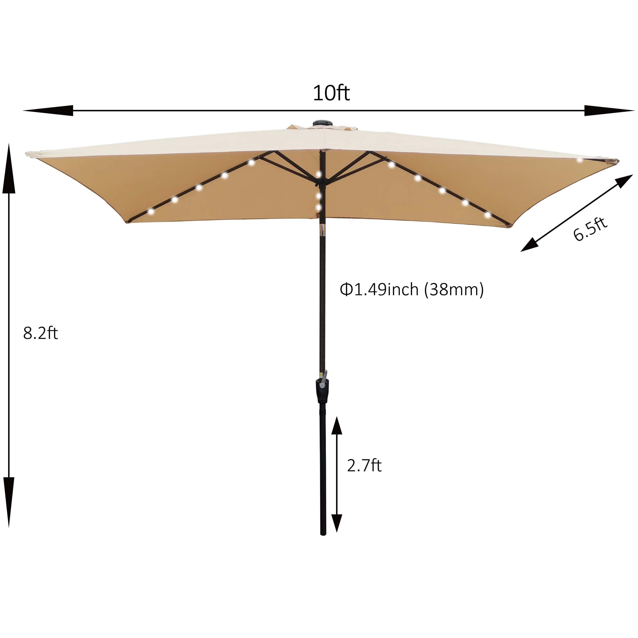 Aukfa 10 x 6.5ft Rectangular Patio Solar LED Lighted Outdoor Umbrellas for Market Beach Pool - Tan