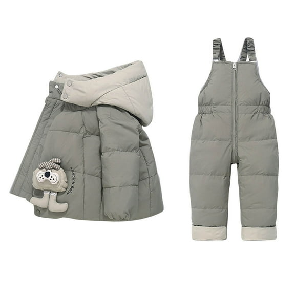 Kids Cute 2 Piece Snowsuit Set Girl Winter Hooded Puffer Jacket & Snow Bib Pants Boy Ski Suits Outdoor Warm Outfit