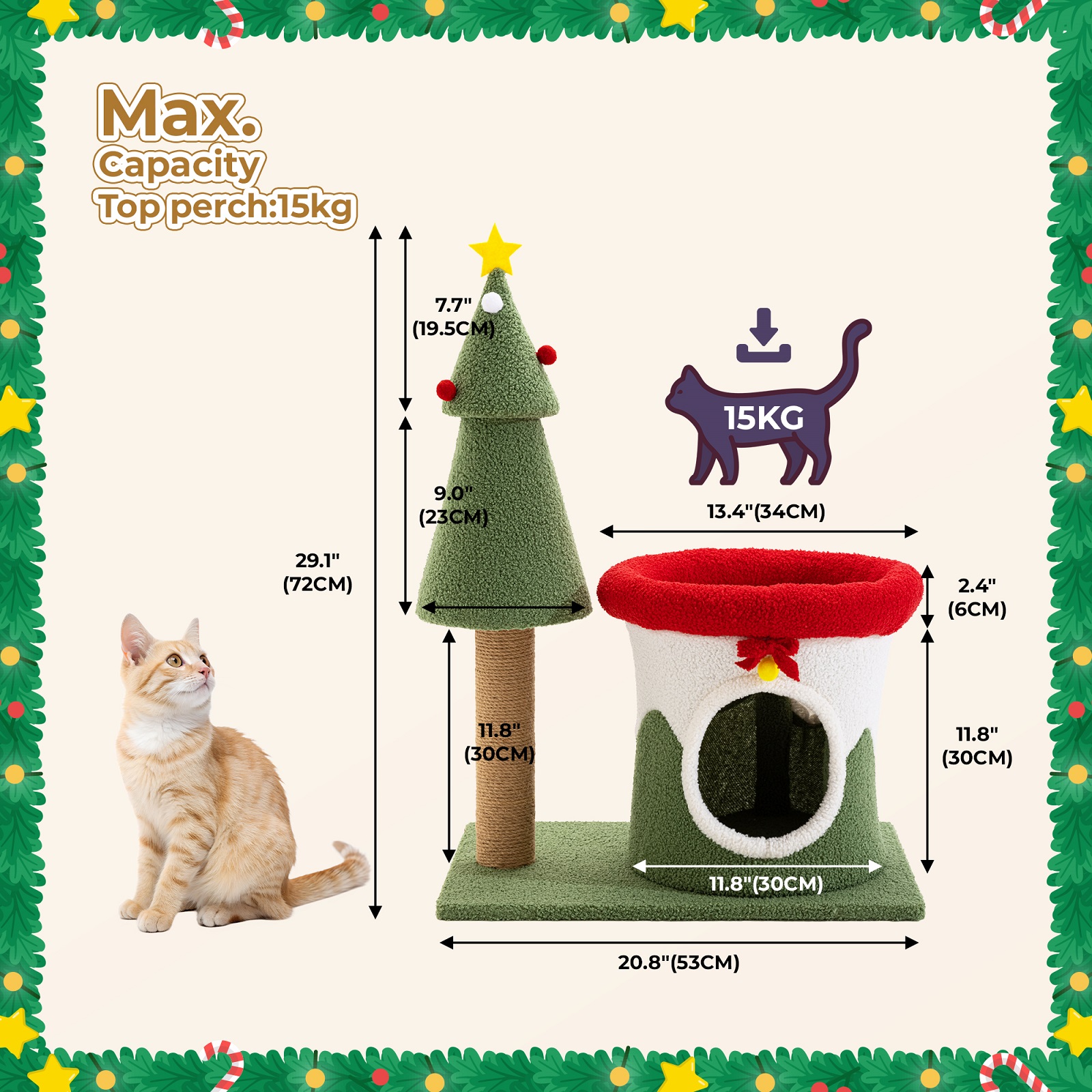 PERIMIDOME 30''Cat Tree Condo with Scratching Post,Cat Furniture for Indoor Cats