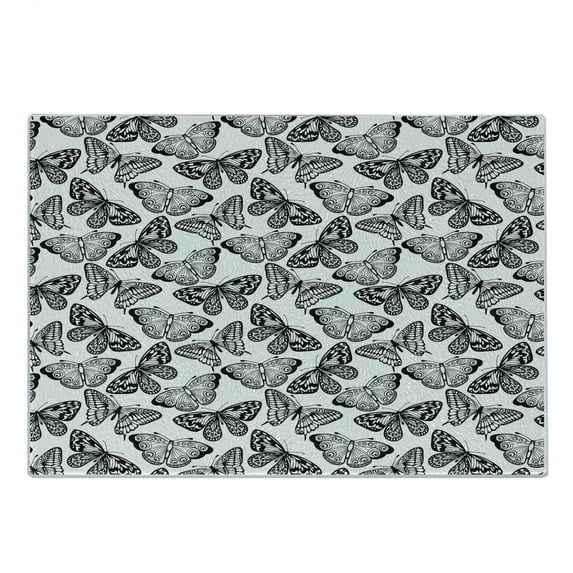 Black and White Cutting Board, Monochrome Assortment of Butterflies Schaus Swallowtails and Birdwings, Decorative Tempered Glass Cutting and Serving Board, Small Size, Black White, by Ambesonne