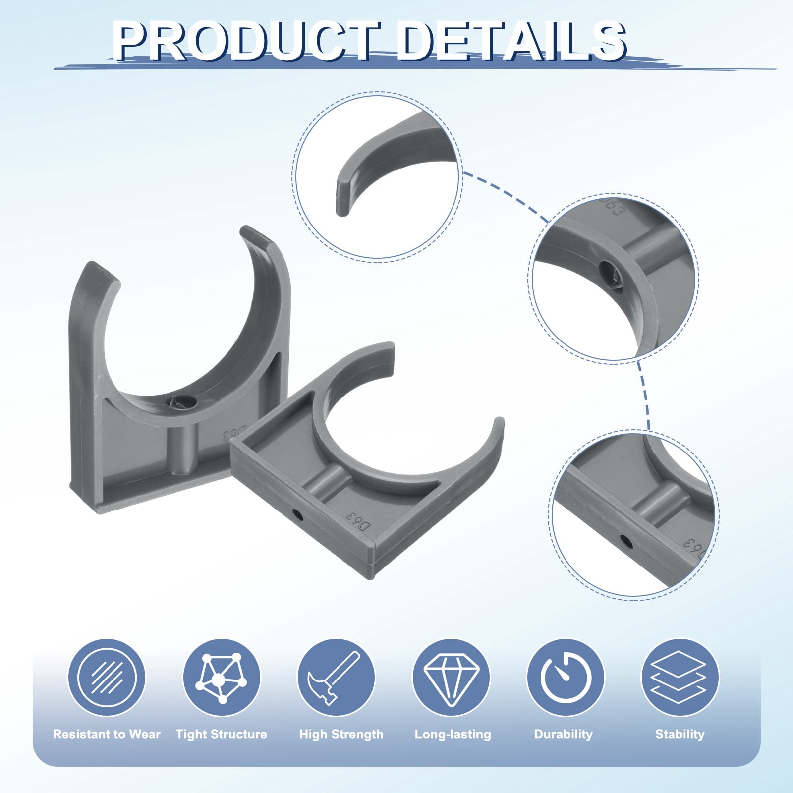 10Pcs Water Pipe Clamps Clips, U-Shaped Water Pipe Buckles Pipe Tubing Clamps for 2.5" OD TV Trays Pipe Tubing Hose Hanger Support Tubing, Grey