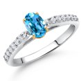 thumbnail image 2 of Gem Stone King 925 Sterling Silver and 10K Yellow Gold Swiss Blue Topaz and White Lab Grown Diamond Engagement Ring for Women (0.73 Cttw, Oval 6X4MM, Gemstone November Birthstone, Size 9), 2 of 4