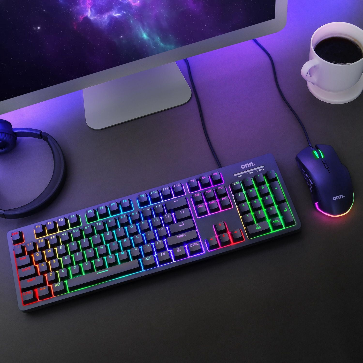 onn. 104-Key LED Gaming Keyboard with Rainbow Back-lighting