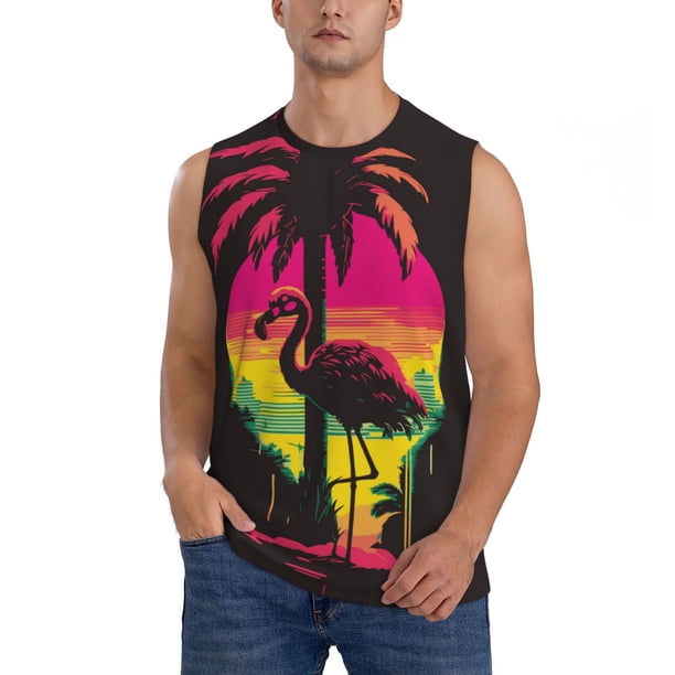 Balery Flamingo And Palm Trees At Sunset Camisetas sin mangas para hombre, absorbe la humedad y protege contra el mal olor.-3X-Large