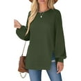 thumbnail image 2 of Fashnice Hauts pour Femmes Chandail en Molleton Col Rond Manches Longues Chandail Doux Automne Chandails en Molleton Vert Noirâtre TG, 2 of 6