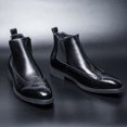thumbnail image 2 of Men'S Genuine Faux Leather Chelsea Boots , Low-Top Lace-Up Ankle Boots with Rubber Sole, Black, - British Mid-Top Brogue Design, Comfortable & Stylish for Casual or Formal Wear, Formal Footwear, 2 of 6