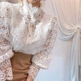 thumbnail image 5 of Women Elegant Lace Trim Shirts Casual Victorian Blouse Long Sleeve Button Down Tops White XL, 5 of 9