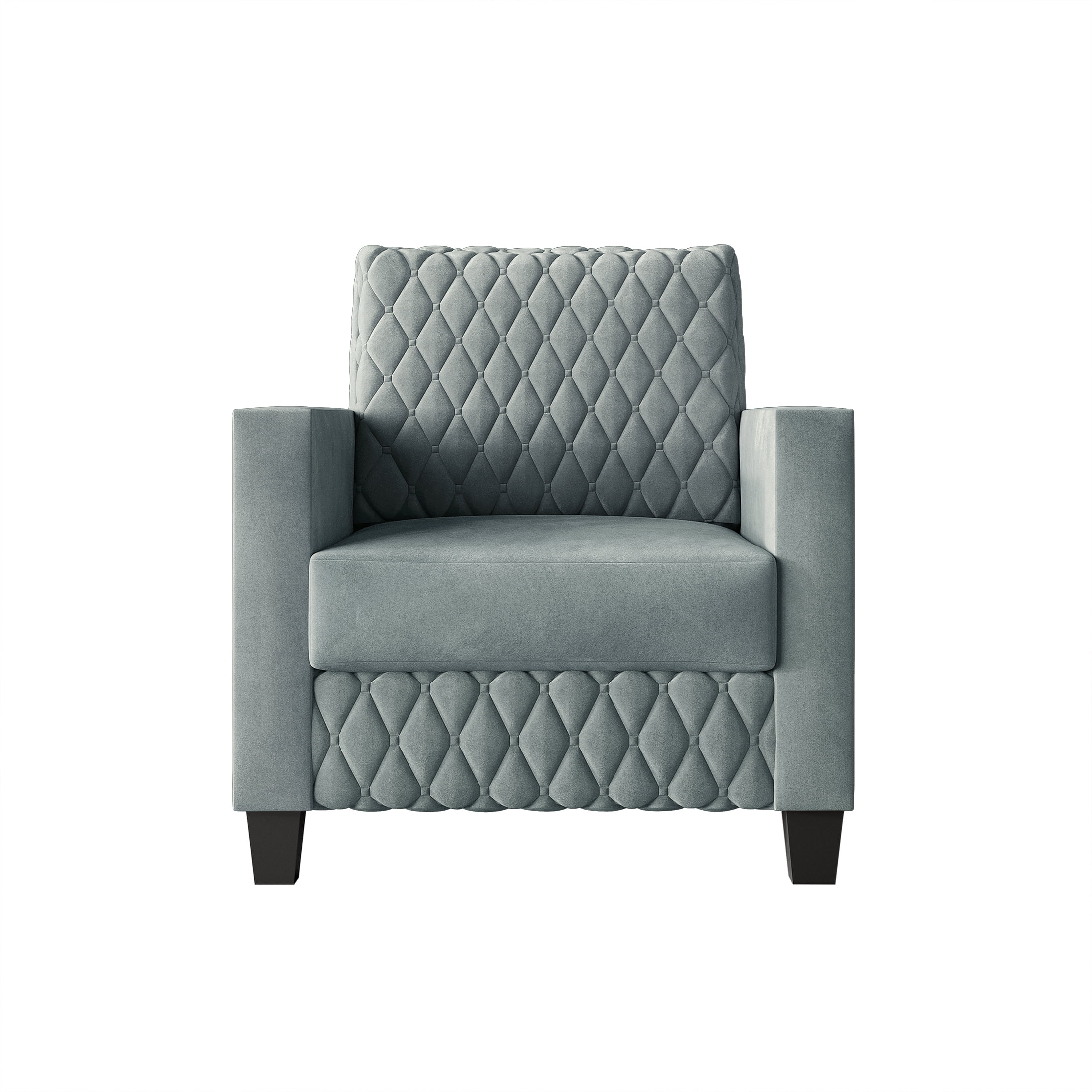 Castle Place Modern Luxe Velevet Diamond Tufted Upholstered Chair, Light Blue