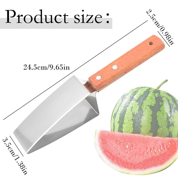 Stainless Steel Watermelon Slicer - Melon Wedge Serving Tool with Wooden Handle - Triangle Fruit Slicer for Watermelon Cantaloupe - 1 Tool