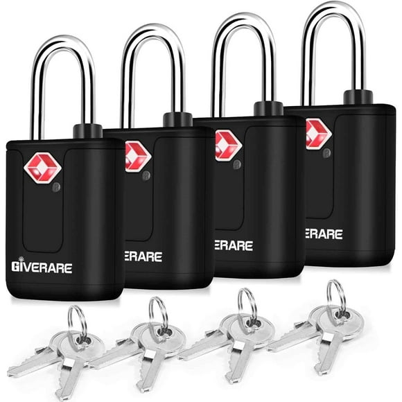 SHIQI-4 Pack TSA Approved Travel Luggage Locks with Keys, Keyed Suitcase Padlock, Zipper Small Locks, TSA Accepted Compatible Padlocks for Suitcase, Backpack, Gym Locker, Jewelry Box, Anti Theft-Blac