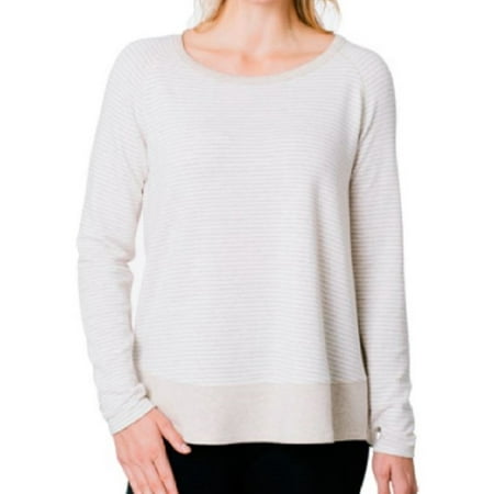 Pebble Beach Sweater Kersh Ladies French Terry Boat-Neck Sweater Top (Husked Tan Mix/Cream Stripe, Medium) ()