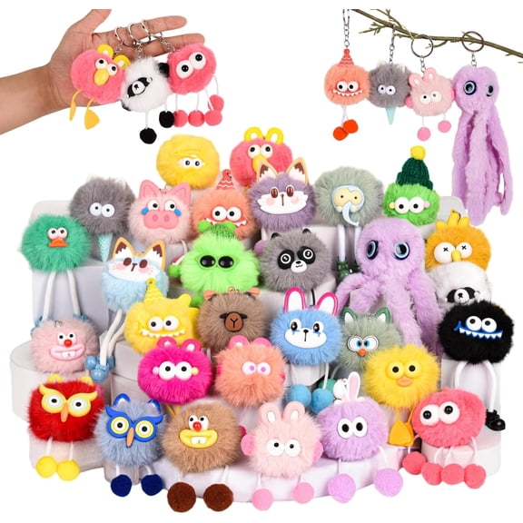 Natonhi 30pcs Cute Plush Keychains Kawaii Keychain Bulk for Birthday Goodie Bags Pinata Toys Classroom Prizes Party Favors