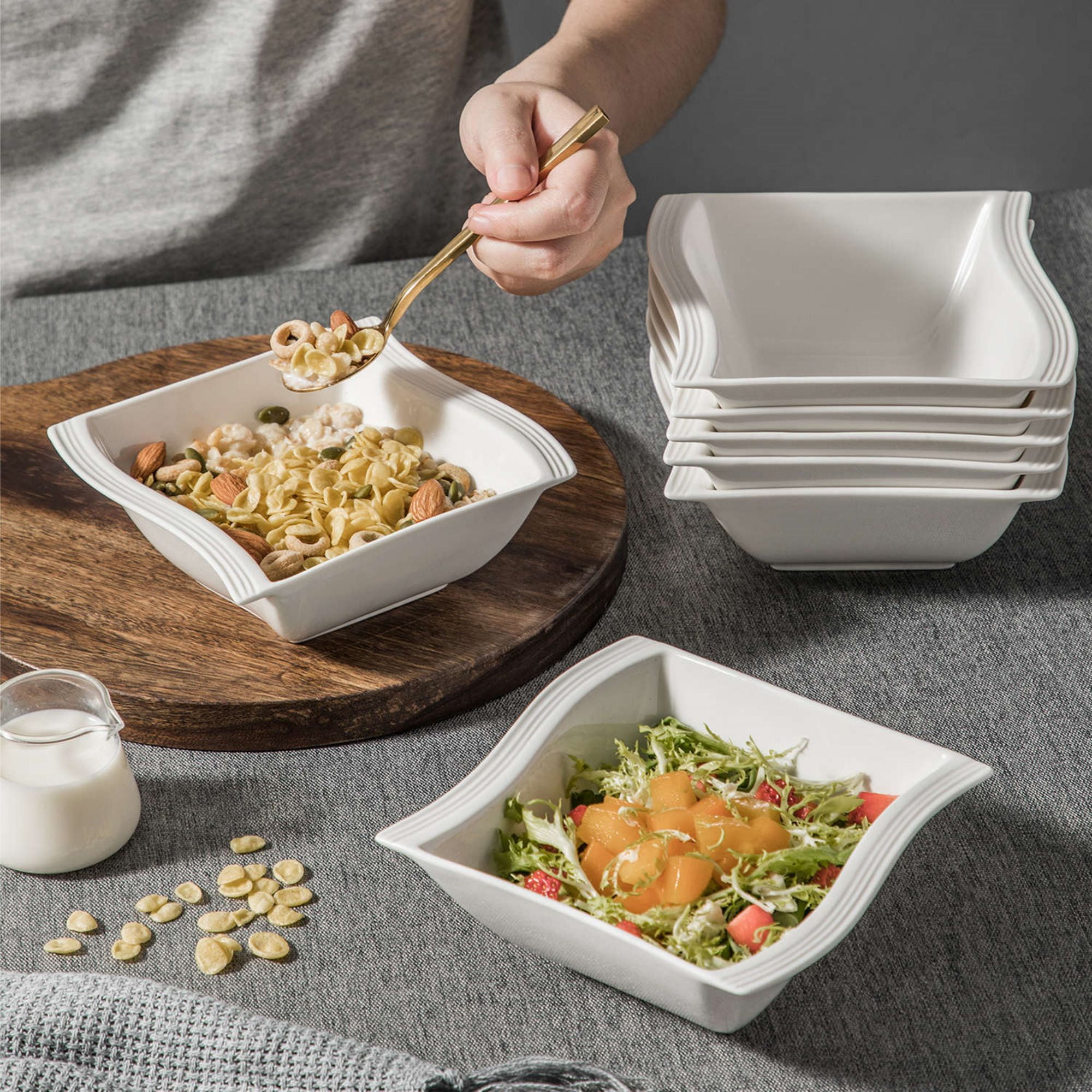 MALACASA Series Elisa Porcelain Bowl Set Rice Salad Fruit Cereal