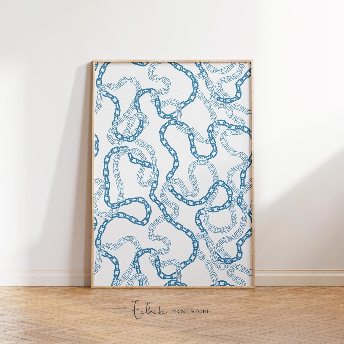 Blue Chain Coastal Wall Art Print Nautical Beach Decor