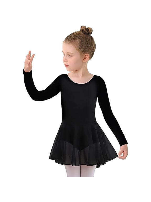 Girls Toddler Dress Long Sleeve Ballet Dance Leotard Tutu Outfit Performance Practice Soft Stretchy Comfortable For Kid size 2-3T