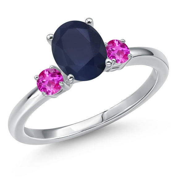 Gem Stone King 14K White Gold Blue Sapphire and Pink Sapphire Engagement Ring for Women | 2.07 Cttw | Oval 8X6MM | Gemstone September Birthstone | Size 5