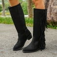 thumbnail image 2 of Knee High Boots Women Low Heel Pointed Toe Slip On Booties with Tassels Fringe 2025 Trendy Wide Calf Casual Snow Boots, 2 of 9
