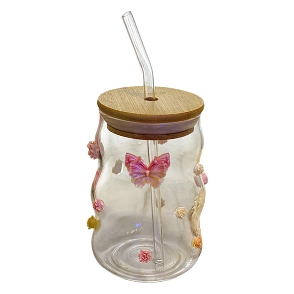 Ywmsfl Large Capacity Glass Drinking Cup with Lid and Straw Stylish Bowknot Drinkware Microwave Dishwasher Safe Mug