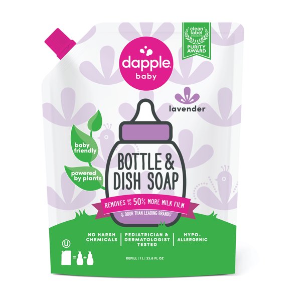 Dapple Baby Bottle and Dish Soap Refill for Baby Products, Lavender Scent, 34 fl oz