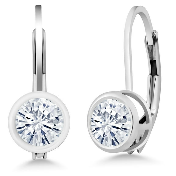 Gem Stone King 925 Sterling Silver Round White Moissanite Dangle Earrings for Women (0.46 Cttw, Round 4MM)