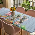 thumbnail image 3 of Easter Bunny Gnomes Table Cloths for 8 Foot Rectangle Tables, Spring Easter Eggs Floral Blue Wood Patio Waterproof Elastic Fitted Tablecloths, Washable Rectangular Table Cover for Camping, 3 of 8