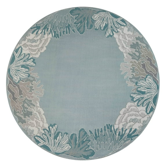 Liora Manne Riviera Reef Bordered Aqua Indoor/Outdoor Rug Blue 7'10" RD 8' Round Accent, Outdoor, Indoor Round Nautical & Coastal, Casual, Tropical