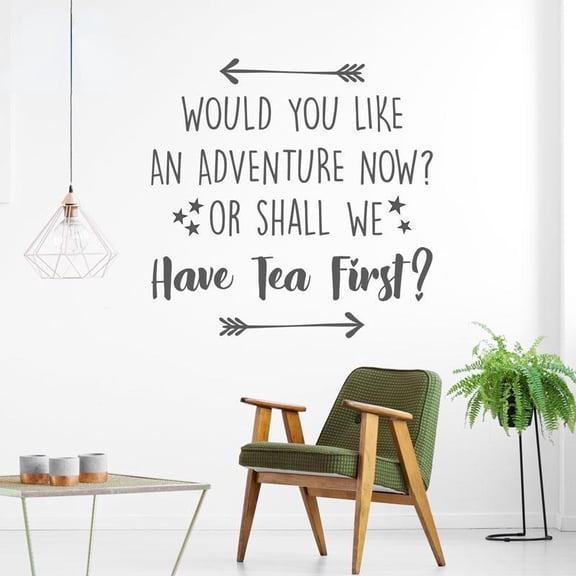 Would You Like An Adventure Now Or Shall We Have Tea First Vinyl Wall Sticker Quote Travel Decal Arrow Home Decor Kids Room 42x42cm