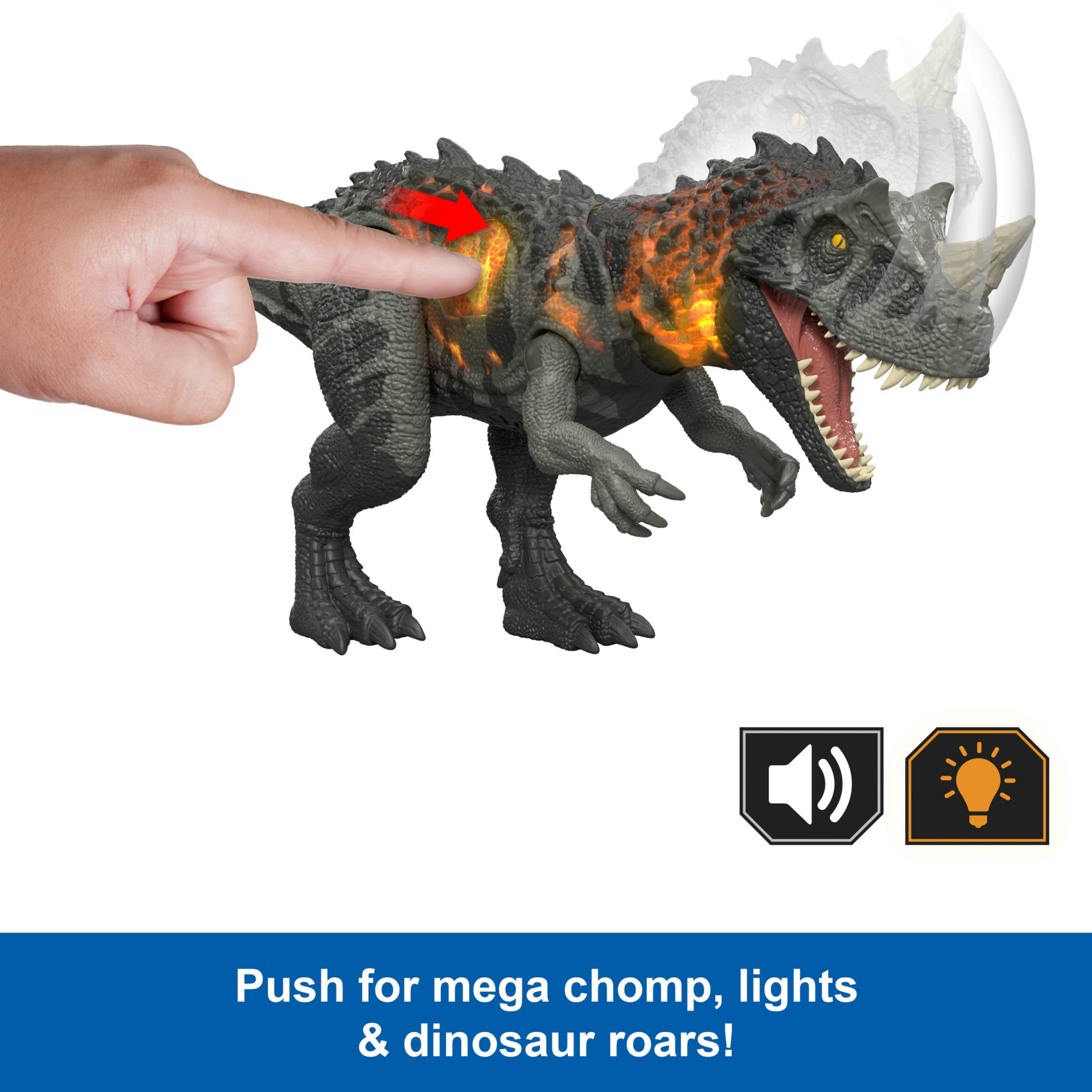 Jurassic World Wild Roar Ceratosaurus Dinosaur Action Figure Toy, Attack, Light & Sound, Scan Code