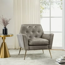 Faux Leather Accent Chair Comfy Upholstered Armchair with Gold Legs, Button Tufted Lounge Sofa Chair Living Room Bedroom Grey