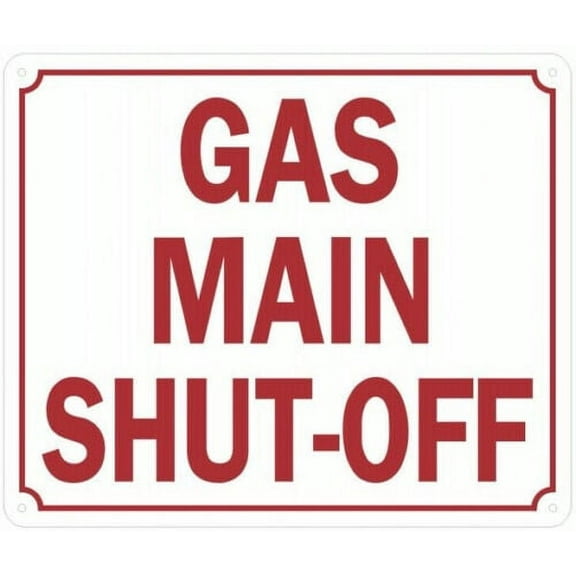 GAS MAIN SHUT-OFF SIGN (10X12,WHITE BRUSH SILVER BACKGROUND,ALUMINUM) -ref16822