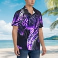 thumbnail image 3 of Gukieu Purple Pattern White Tiger Print Men's Short-sleeved Shirts, Button-down Lapel Hawaiian Shirts, T-shirts, Beach Vacation Summer Casual Wear,Medium, 3 of 7