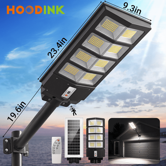 HOODINK Solar Street Lights Outdoor, 360LED Motion Sensor Security Light with Remote Control, IP54 Waterproof Dusk to Dawn Solar Flood Lamp, Wide Angle Lighting for Garden, Yard, Parking Lot