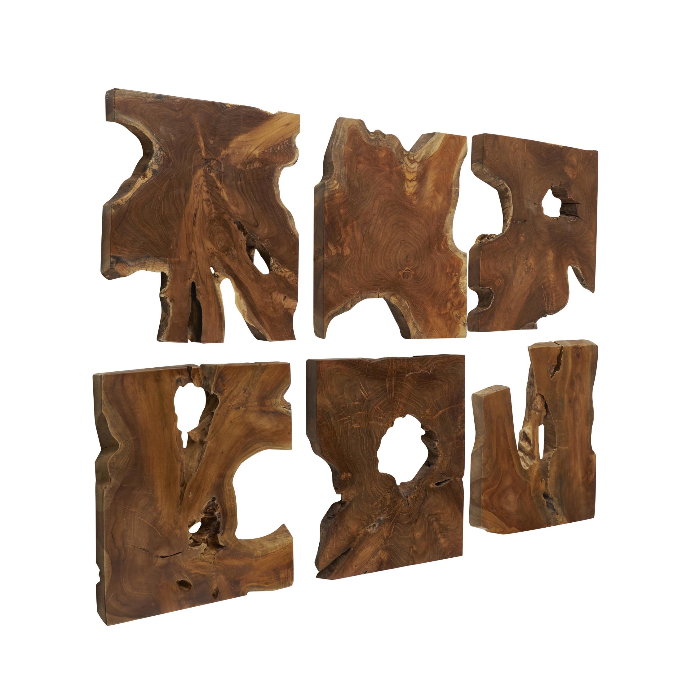 DecMode Brown Teak Wood Handmade Live Edge Wood Slab Abstract Wall Decor (6 Count)