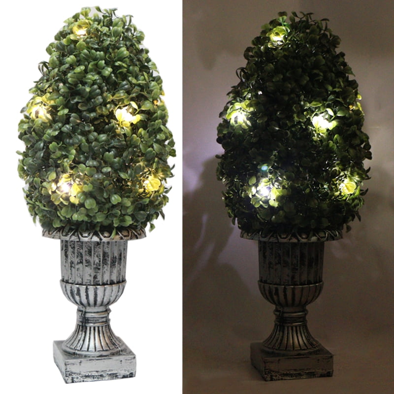 16" Decorative Green Artificial Topiary Boxwood Tree Plant in Plastic