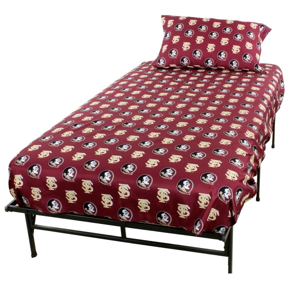 Florida State Seminoles 100% cotton, 4 piece sheet set - flat sheet, fitted sheet, 2 pillow cases, Full, Team Colors