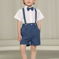 thumbnail image 3 of WQQZJJ Kids Boys Dress Four Piece Sets, Bow Tie Short Sleeve Lapel Button Down Shirt + Back Suit Shorts Set, Summer Fashion Dress Suit, 3 of 7